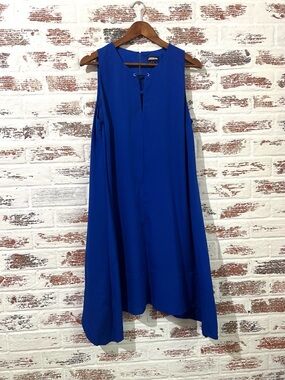 Project Runway Dress Sleeves Asymmetrical Hem Royal Blue Women’s Sz L